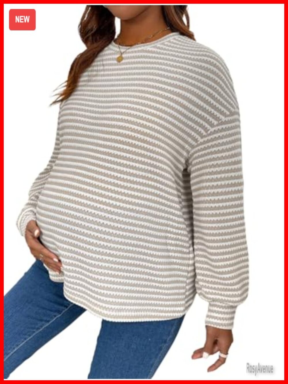 Long Sleeve Crew Neck Maternity Sweatshirt Pullover Top Striped Loose Fit